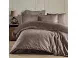 Pościel z satyny bawełnianej żakardowej 160x200+2/70x80/ Sadra Luxury Jacquard brązowe liście